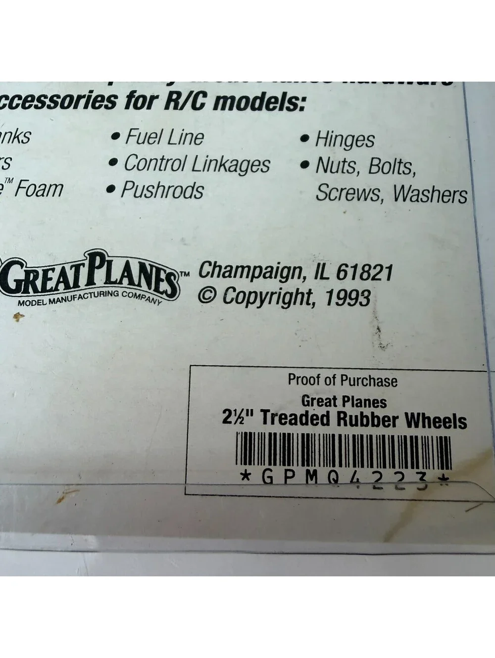 Great Planes 2 1/2” Rubber Wheels For RC  Model Airplanes NOS ME0016-1